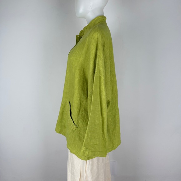 Bryn Walker Womens Large Lime Green 100% Linen Oversized Button Front Shirt USA - Picture 2 of 15